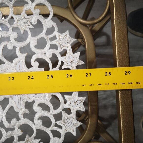 Set of 2 Off White w/ Gold Metallic Thread Trim 12"x27"Decorative Table Runners - Picture 3 of 7